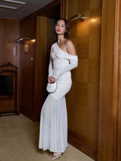 Vestido Sienna Longo em Tule Drapeado de Um Ombro Só