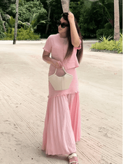 Conjunto Tweed Feminino Saia Longa Plissada Suiany