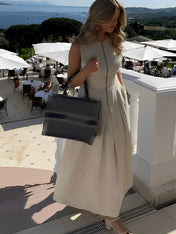 Vestido Longo com Zíper e Bolsos Liriel