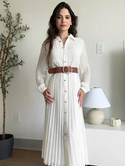 Vestido Chemise Midi Plissado Fleur