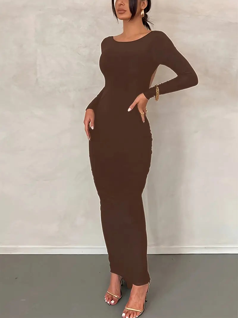 Vestido Natalie Manga Longa com Costas Abertas em Suplex