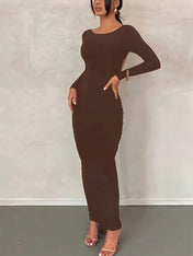 Vestido Natalie Manga Longa com Costas Abertas em Suplex