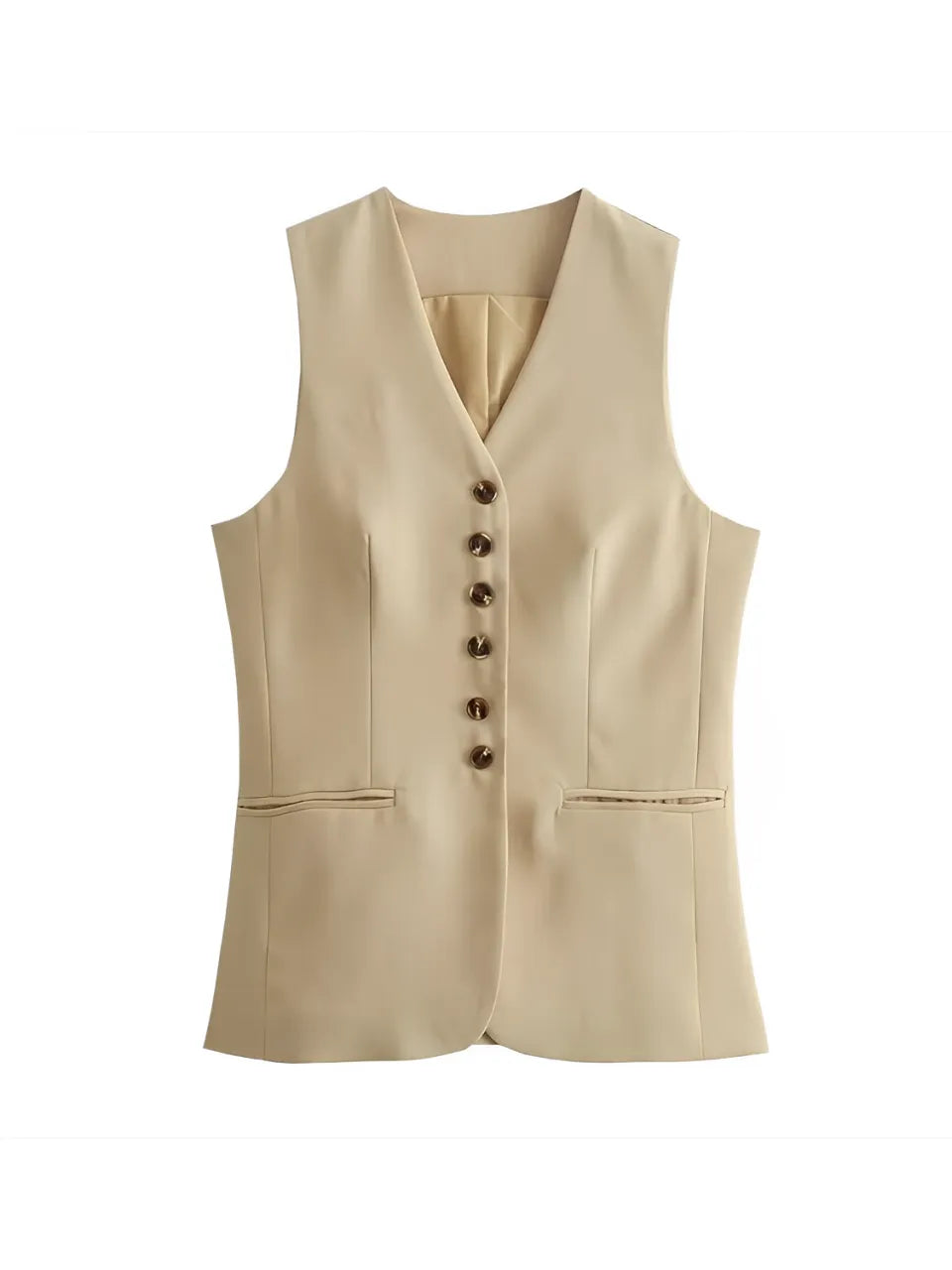 Conjunto Alfaiataria com Colete Abotoado e Saia Longa Fluida Anabelle