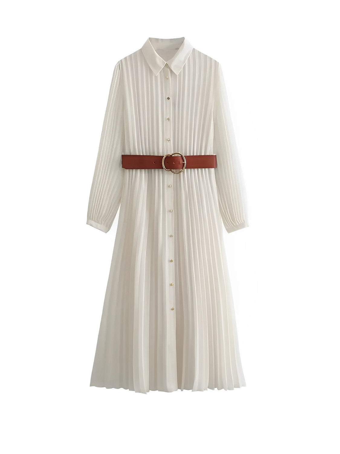 Vestido Chemise Midi Plissado Fleur