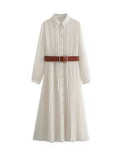 Vestido Chemise Midi Plissado Fleur