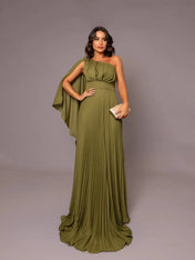 Vestido Longo Plissado com Capa Gabriella