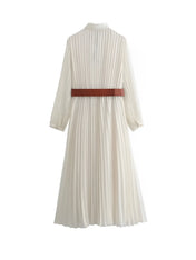 Vestido Chemise Midi Plissado Fleur