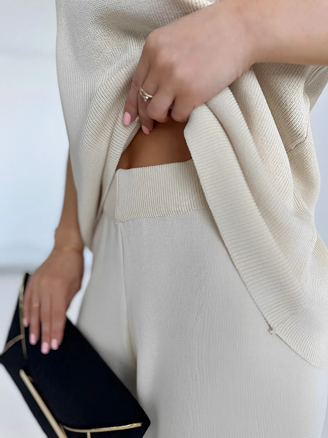 Conjunto Listrado Emilia em Viscose com Blusa Manga Curta e Calça Wide Leg