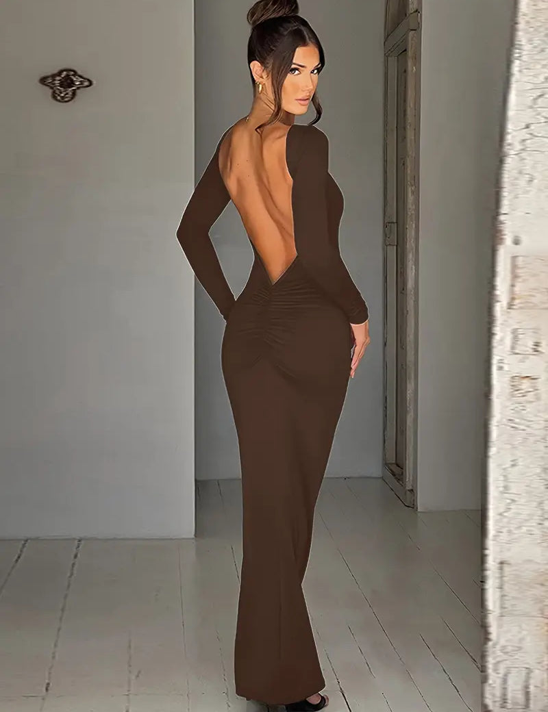 Vestido Natalie Manga Longa com Costas Abertas em Suplex