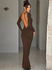 Vestido Natalie Manga Longa com Costas Abertas em Suplex