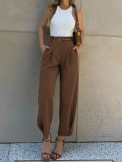 Calça Ester Alfaiataria Slim com Pregas e Cinto