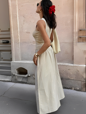 Vestido Longo Canelado Evasê Plissado Maia