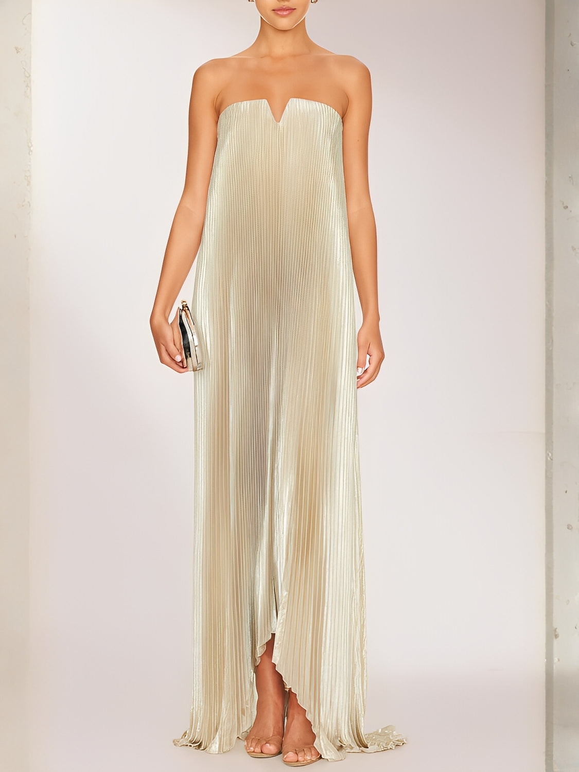 Vestido Longo Plissado Tomara que Caia Éris