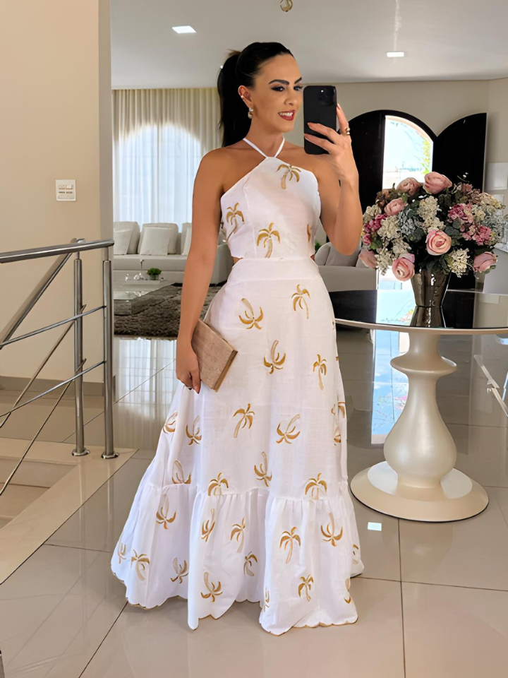 Vestido Longo Estampado Tropical Kaia