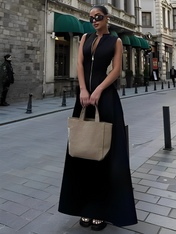 Vestido Longo com Zíper e Bolsos Liriel