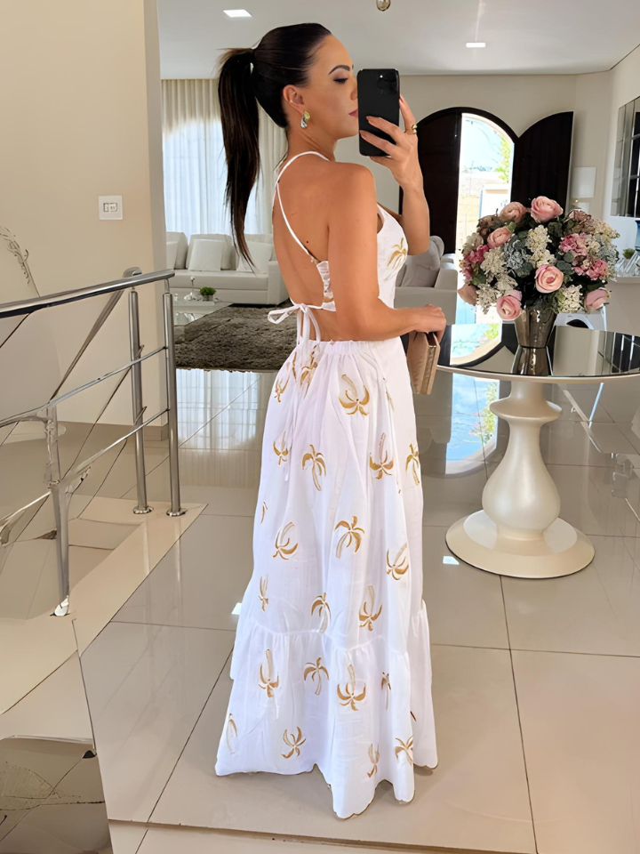 Vestido Longo Estampado Tropical Kaia