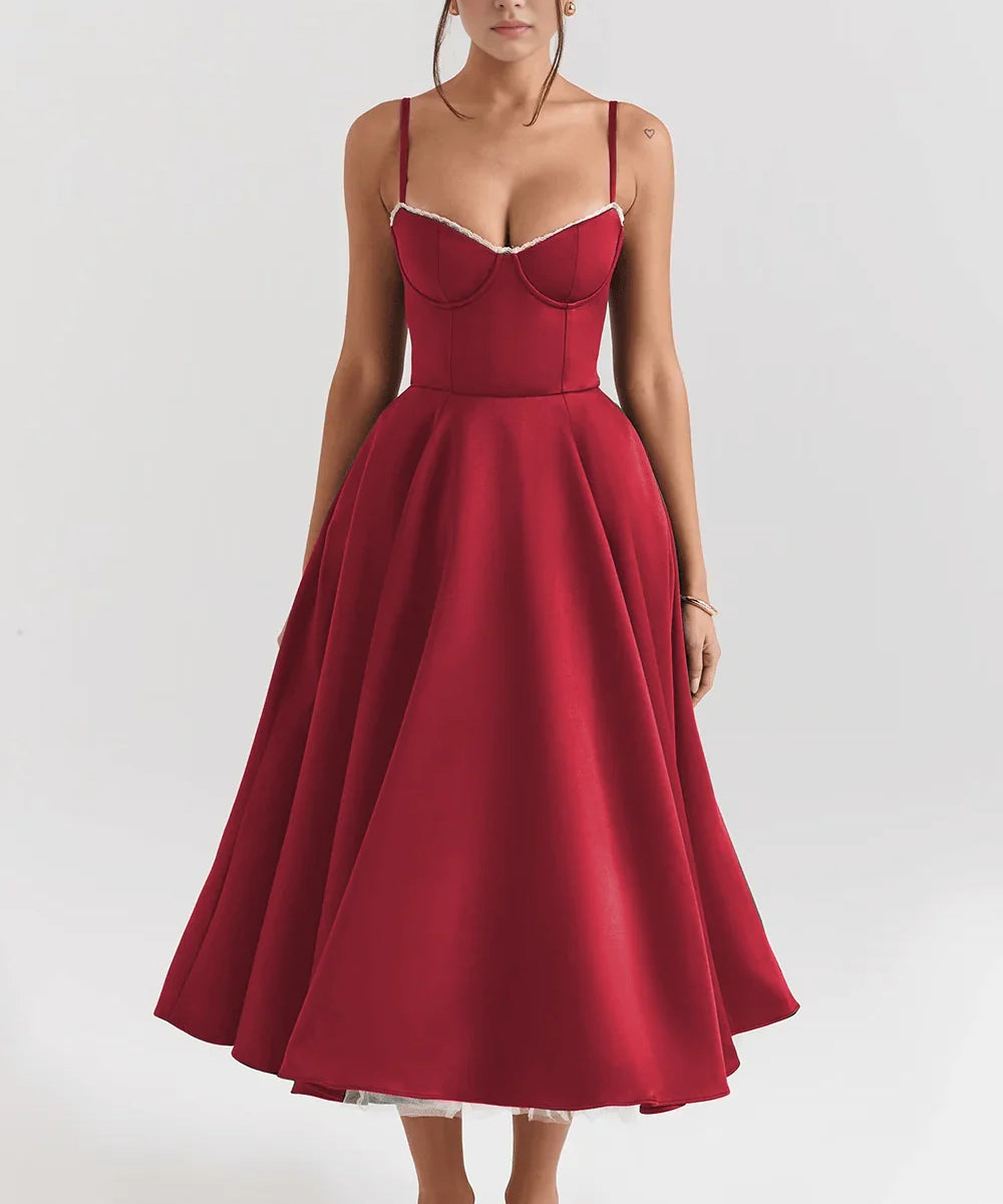 Vestido Midi Corset com Tule Interno Chloe