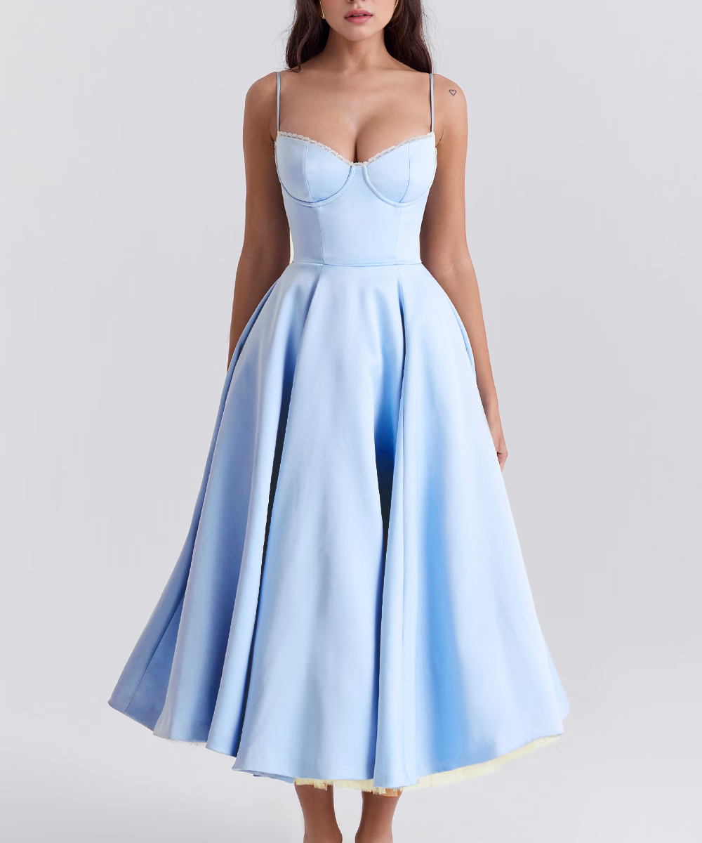 Vestido Midi Corset com Tule Interno Chloe