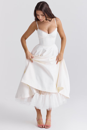 Vestido Midi Corset com Tule Interno Chloe