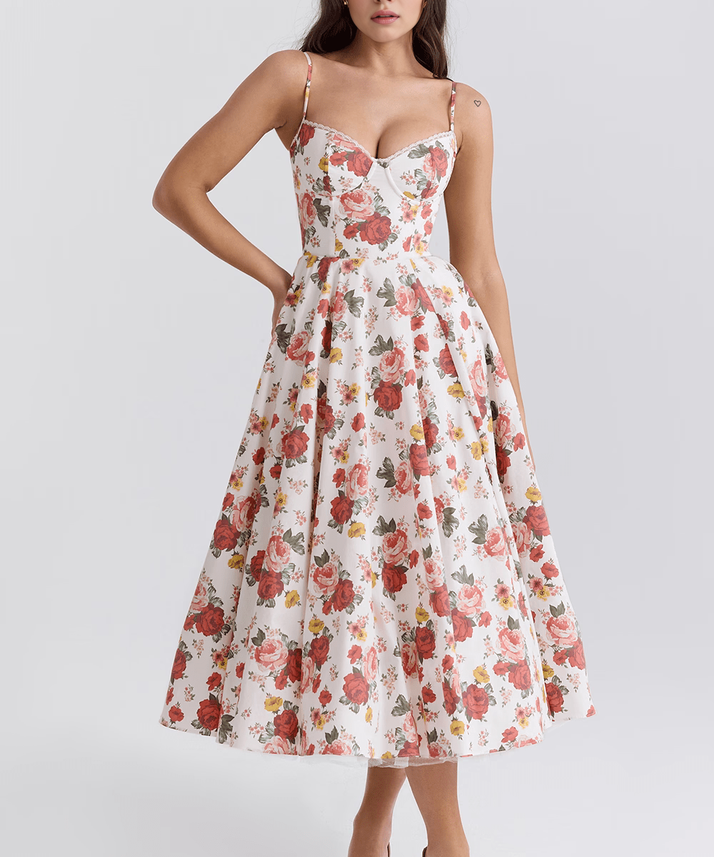 Vestido Midi Corset com Tule Interno Chloe