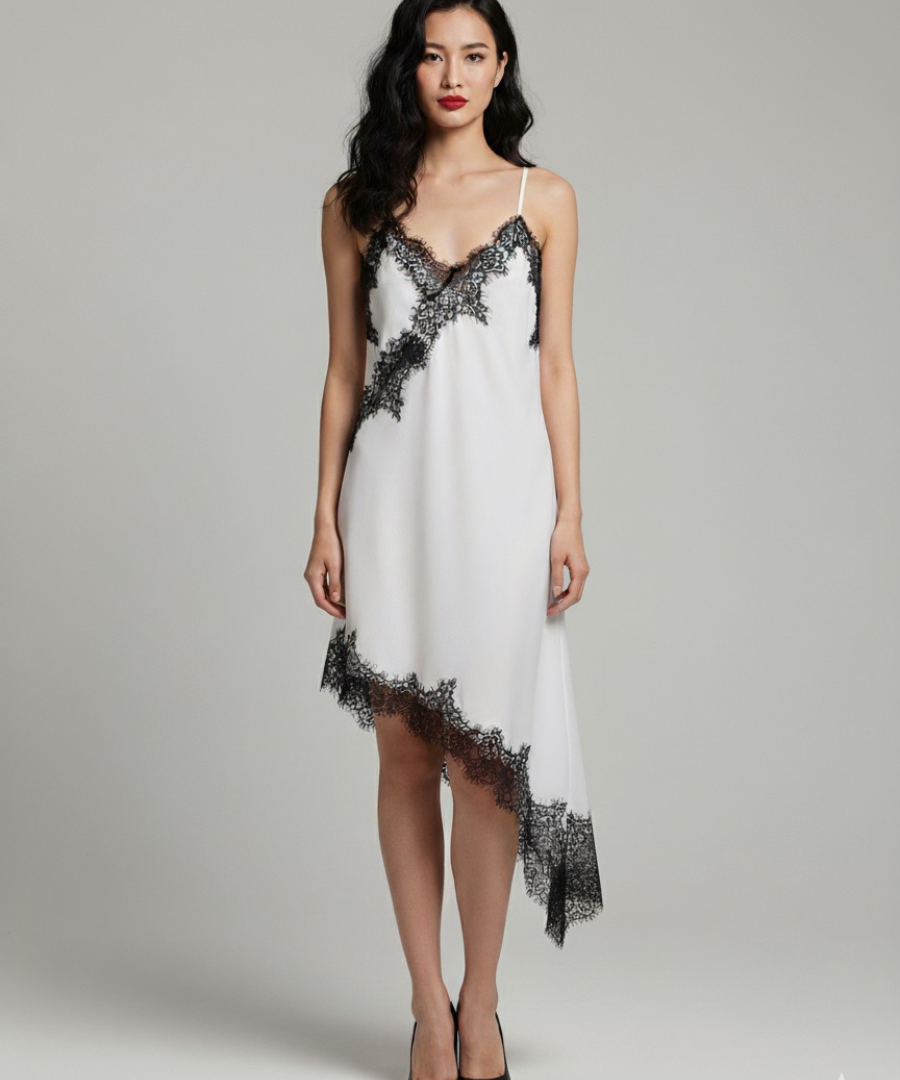 Vestido Curto de Cetim com Renda Pamella