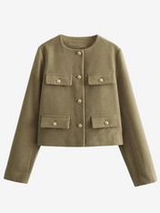 Casaco Michele Texturizado com Bolsos e Botões Dourados