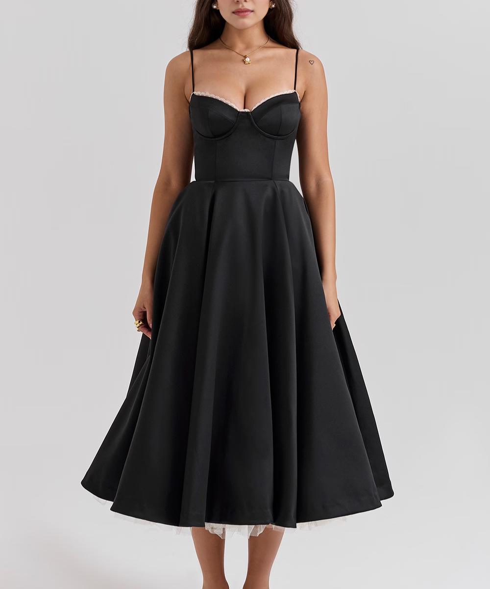 Vestido Midi Corset com Tule Interno Chloe