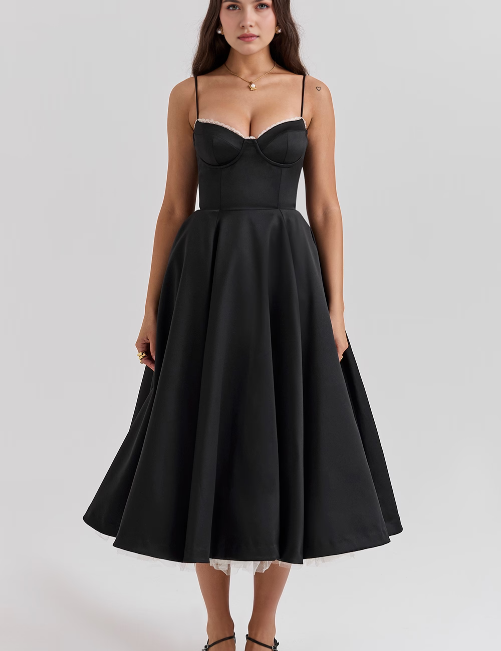 Vestido Midi Corset com Tule Interno Chloe