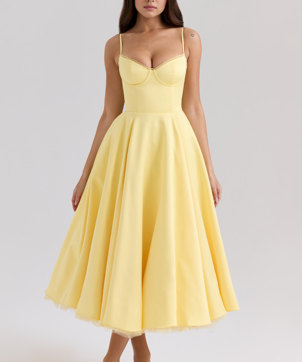 Vestido Midi Corset com Tule Interno Chloe