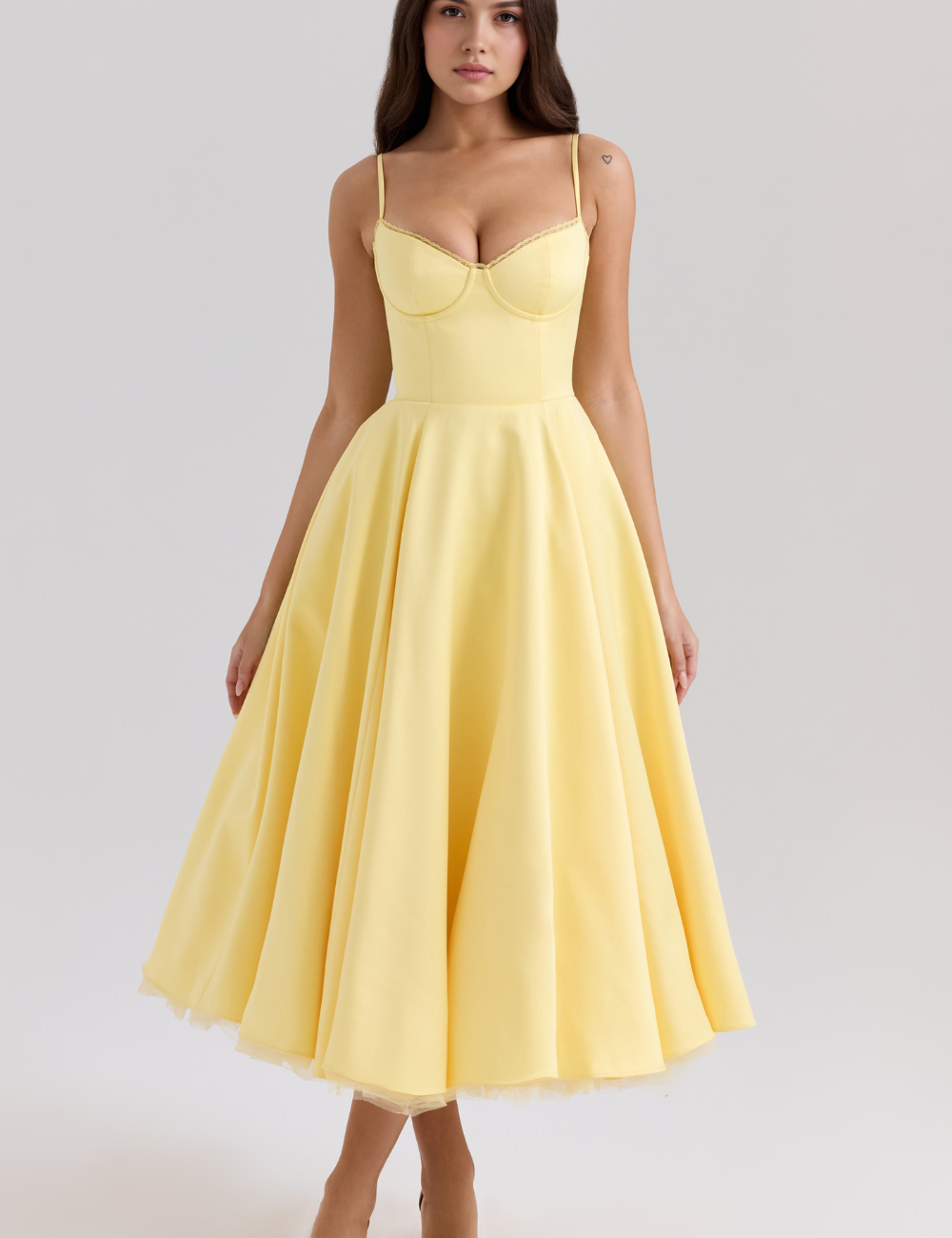 Vestido Midi Corset com Tule Interno Chloe