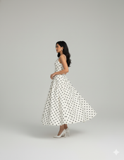 Vestido Solana em Poá com Decote Quadrado e Saia Evasê