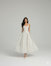 Vestido Solana em Poá com Decote Quadrado e Saia Evasê