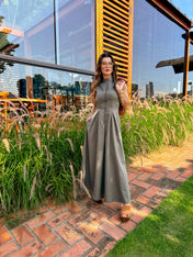 Vestido Longo com Zíper e Bolsos Liriel