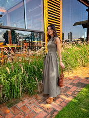 Vestido Longo com Zíper e Bolsos Liriel