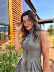 Vestido Longo com Zíper e Bolsos Liriel