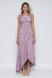 Vestido Midi Assimétrico com Babados e Plissado Lívia