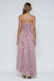 Vestido Midi Assimétrico com Babados e Plissado Lívia