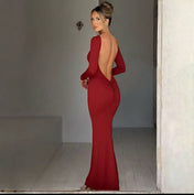 Vestido Natalie Manga Longa com Costas Abertas em Suplex