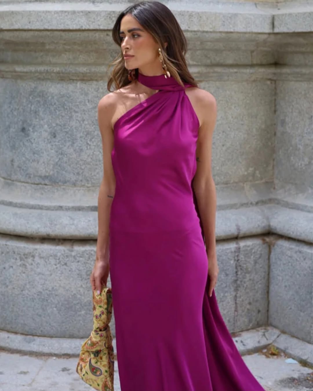 Vestido Longo de Cetim Frente Única Dominique