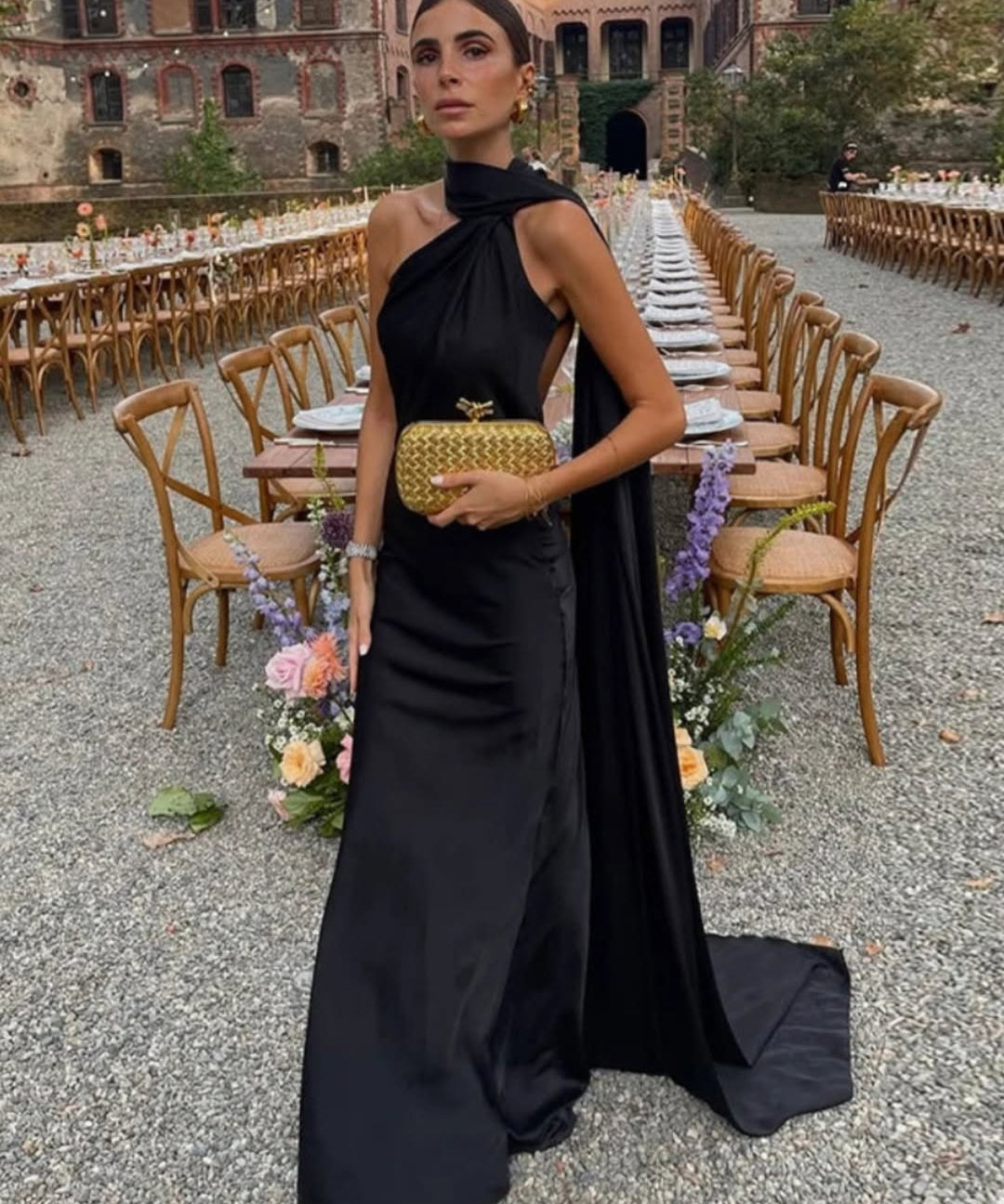 Vestido Longo de Cetim Frente Única Dominique