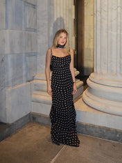 Vestido Sofi Longo em Poá com Lenço de Pescoço