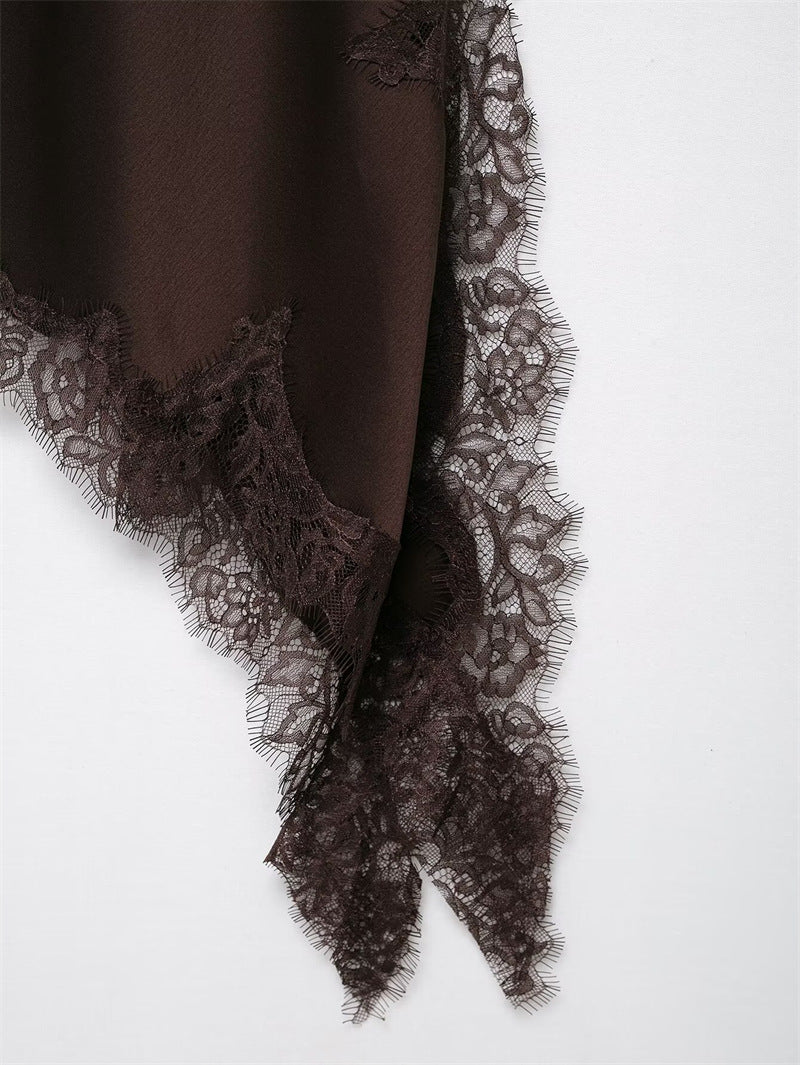 Vestido Curto de Cetim com Renda Pamella