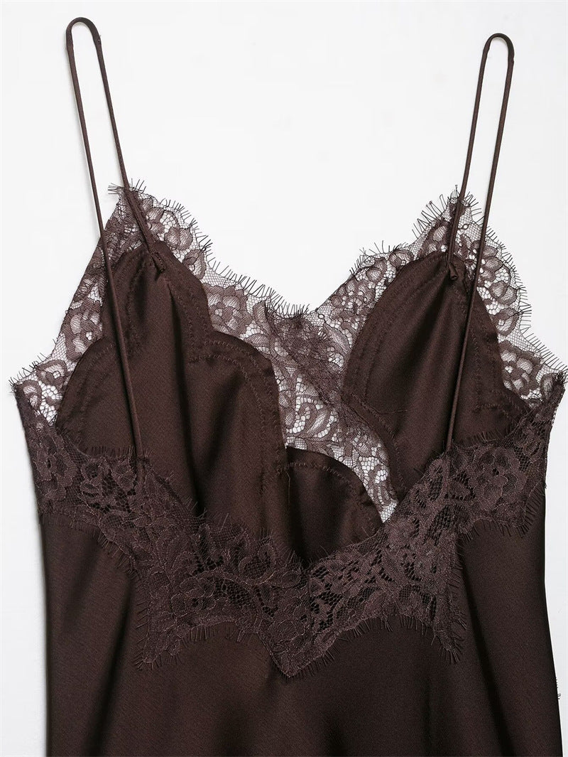 Vestido Curto de Cetim com Renda Pamella