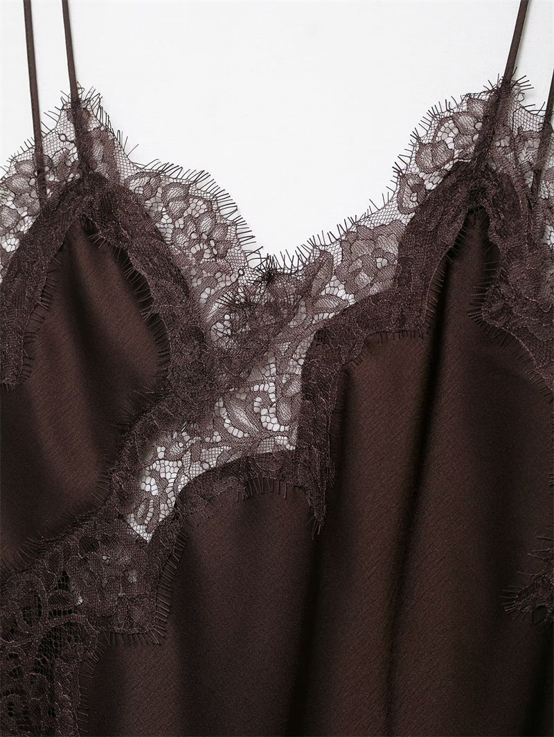 Vestido Curto de Cetim com Renda Pamella