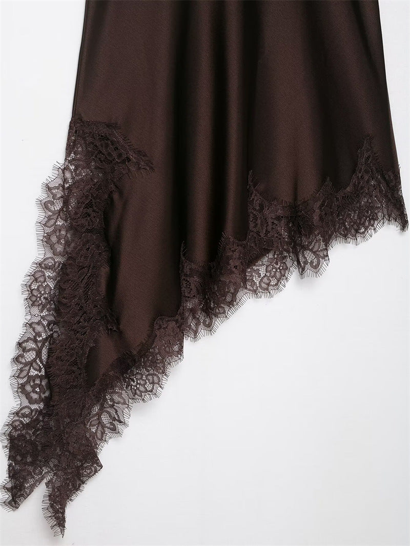 Vestido Curto de Cetim com Renda Pamella