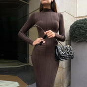 Vestido Amira Midi Canelado com Gola Alta e Manga Longa