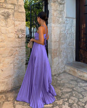 Vestido Loren Longo Plissado com Costas Abertas e Amarração