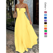 Vestido Loren Longo Plissado com Costas Abertas e Amarração