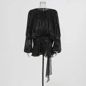 Vestido Bela Curto Acetinado com Babados e Short Invisível