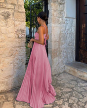 Vestido Loren Longo Plissado com Costas Abertas e Amarração